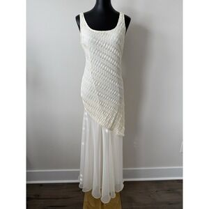 Vintage JS Collection Women's 10 Ivory Formal Maxi Dress Stretch Fit Flare Y2K